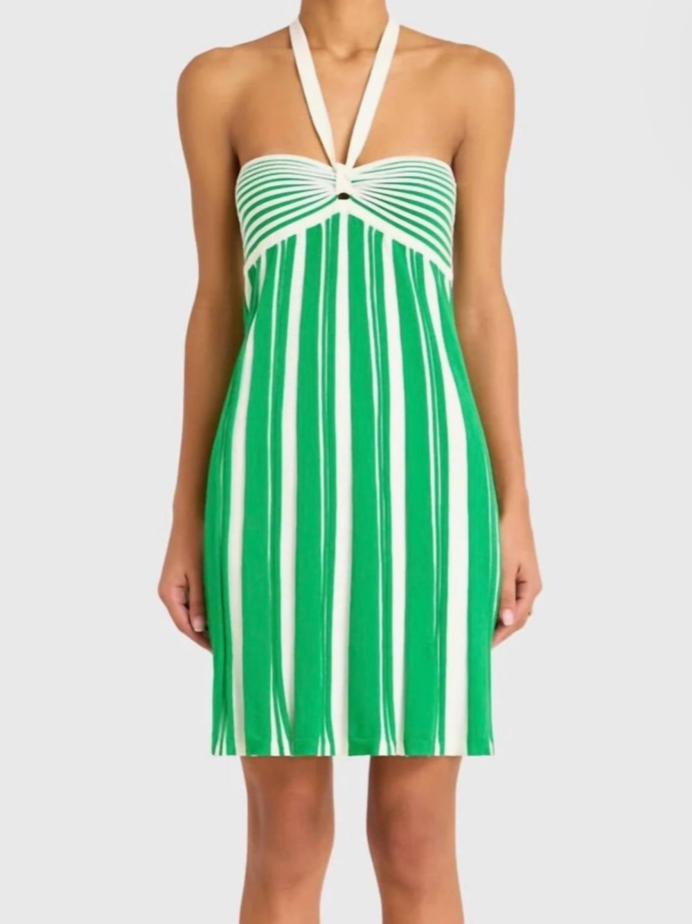 Amanda Uprichard Green & White Striped Halter Mini Dress - Picture 3 of 7